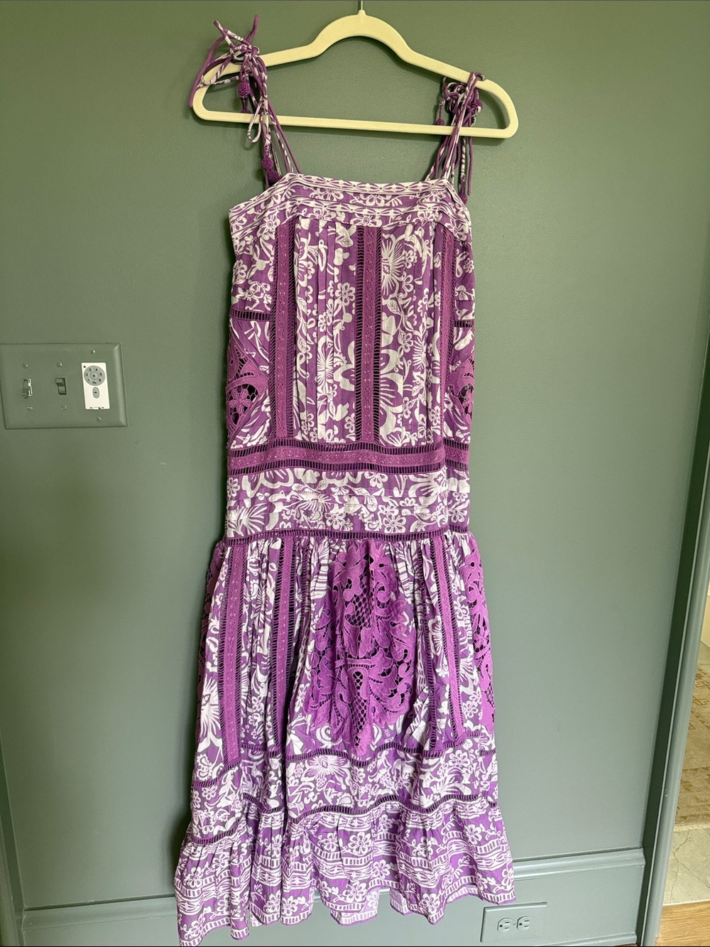 FARM Rio Purple and White Floral Tie-Shoulder Midi Dress